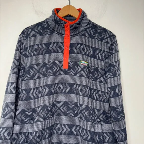 LL Bean Men's L  Snap Front Sweater Fleece Gray Geometric Aztec - Picture 10 of 10
